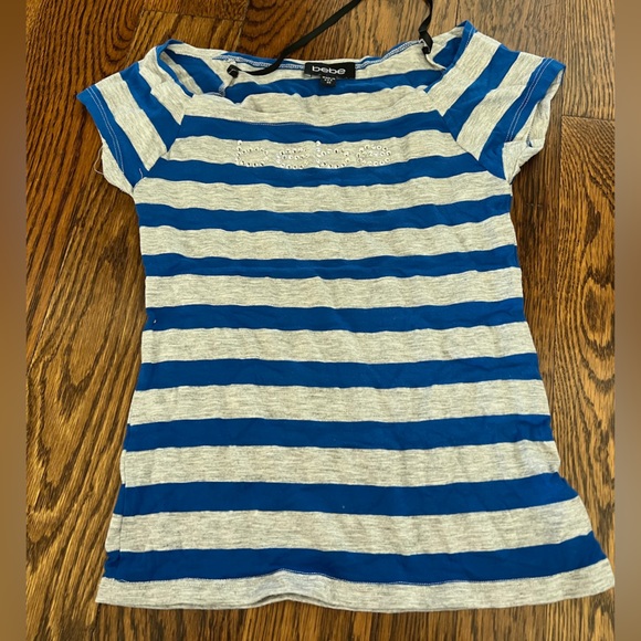 bebe blue and grey off the shoulder top - Picture 1 of 2